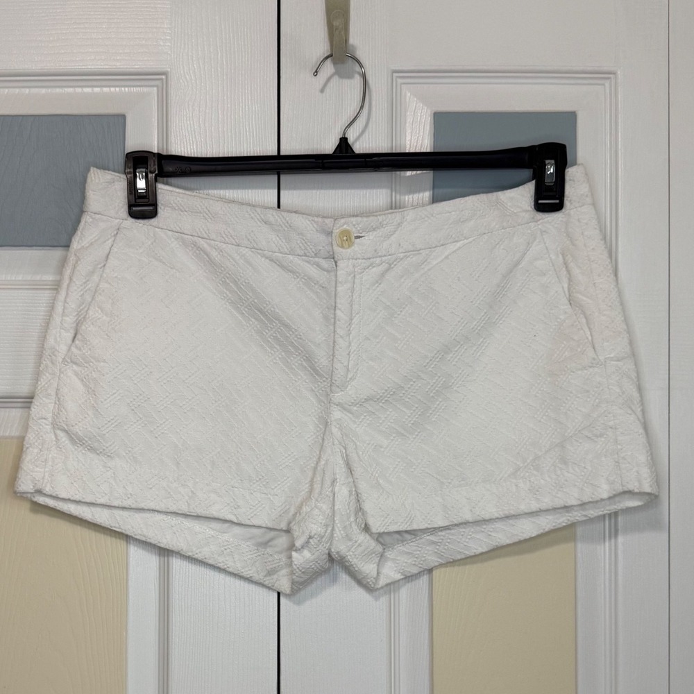 Banana Republic Hampton Fit Shorts White Textured Cotton Jacquard 14P Petite
